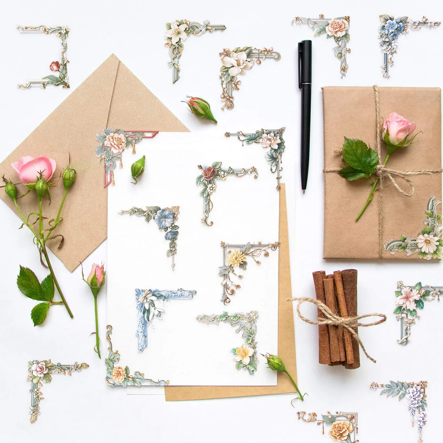 50/100 PCS Transparent PET Cartoon Flower Picture Frame Sticker Pack Waterproof Decorative Guitar Notebook Stickers