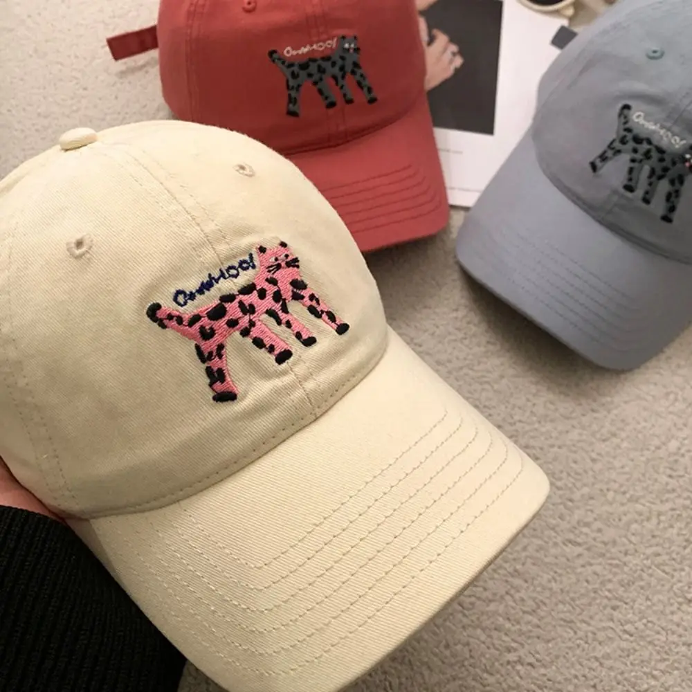 Casual Embroidered Embroidery Baseball Cap Retro Spotted Cat Letter Baseball Hat Peaked Cap Cotton Sun Hat Men