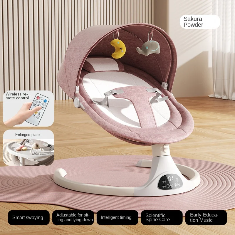 Baby Electric Rocking Chair with 5-Speed Side-to-Side Motion Cradle-Style Newborn Recliner with Adjustable Backrest Include Tray