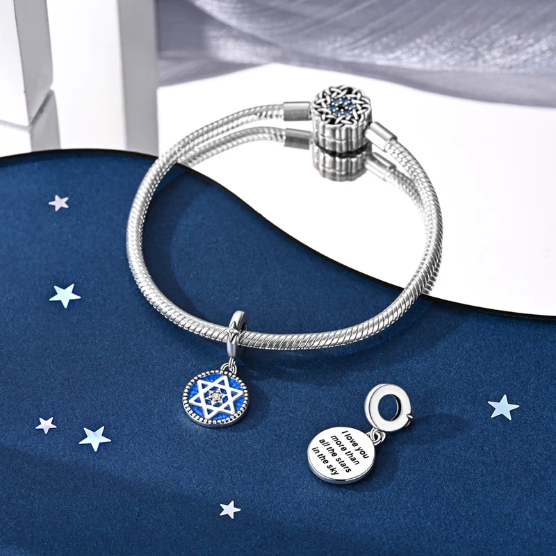 925 Sterling Silver Starry Hexagram Charms Pendant Fit Original Bracelet DIY Women Party Jewelry Gift
