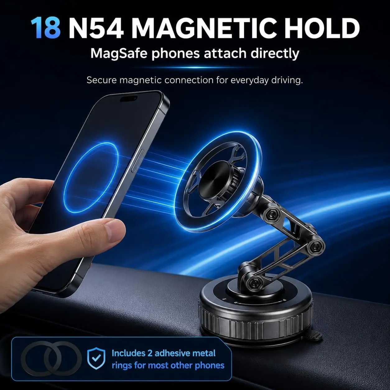 Vakuum- und Magnet-Autotelefonhalterung – 3-Achsen-faltbar 360° ° Armhalterung für Armaturenbrett GPS/Navigation, Universeller Smartphone-Halter – Detail 2
