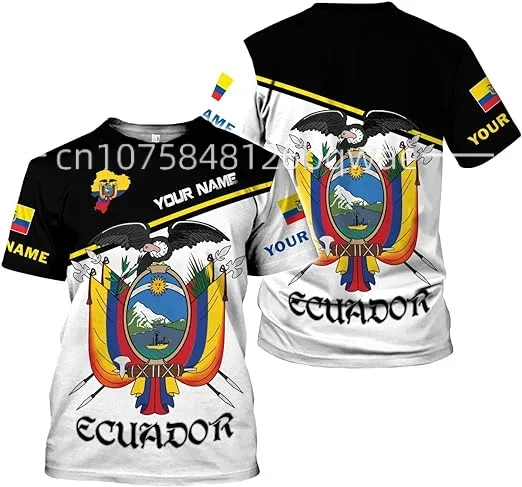 2023 New Ecuador Flag T-shirt Men\'s and Women\'s Casual Round Neck Large Short Sleeve Fashion Harajuku Street Top