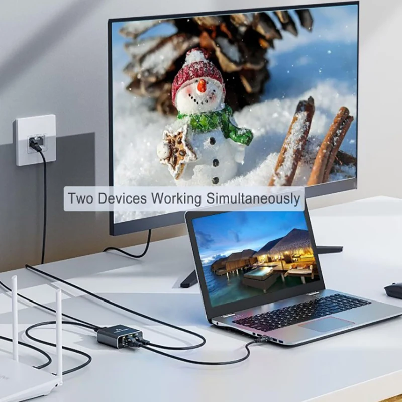 Gigabit RJ45 Network Splitter 1000Mbps 1 To 2 Ways Lan Ethernet Splitter 1Gb Network Coupler 2 Devices Online Simultaneously