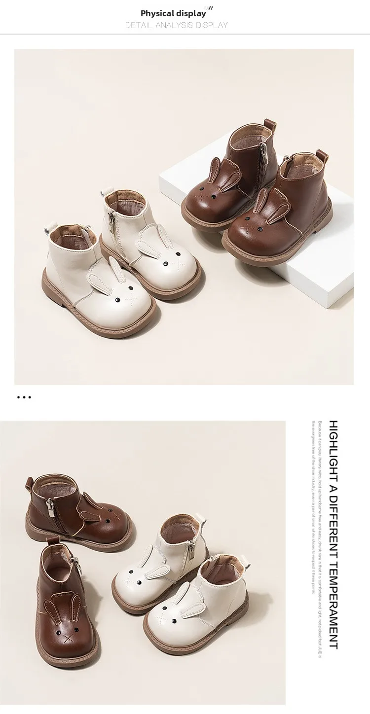 206 Cartoon-Kaninchen-Baby-Stiefeletten für Mädchen im England-Stil, niedliche Hasen-Winterstiefel mit niedrigem Absatz für Kinder und Mädchen – Detail 13