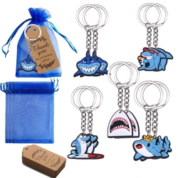 10 Sets Shark Party Favors, Ocean-Themed Shark Keychains with Thank You Tags and Blue Gift Bags for Birthday Party Supplies