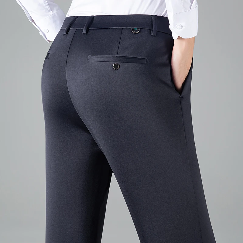 Men's Business Casual Straight-Leg Pants for Autumn/Winter Fleece-Lined Warm & Wrinkle-Resistant Pant Classic Black Gray Blue