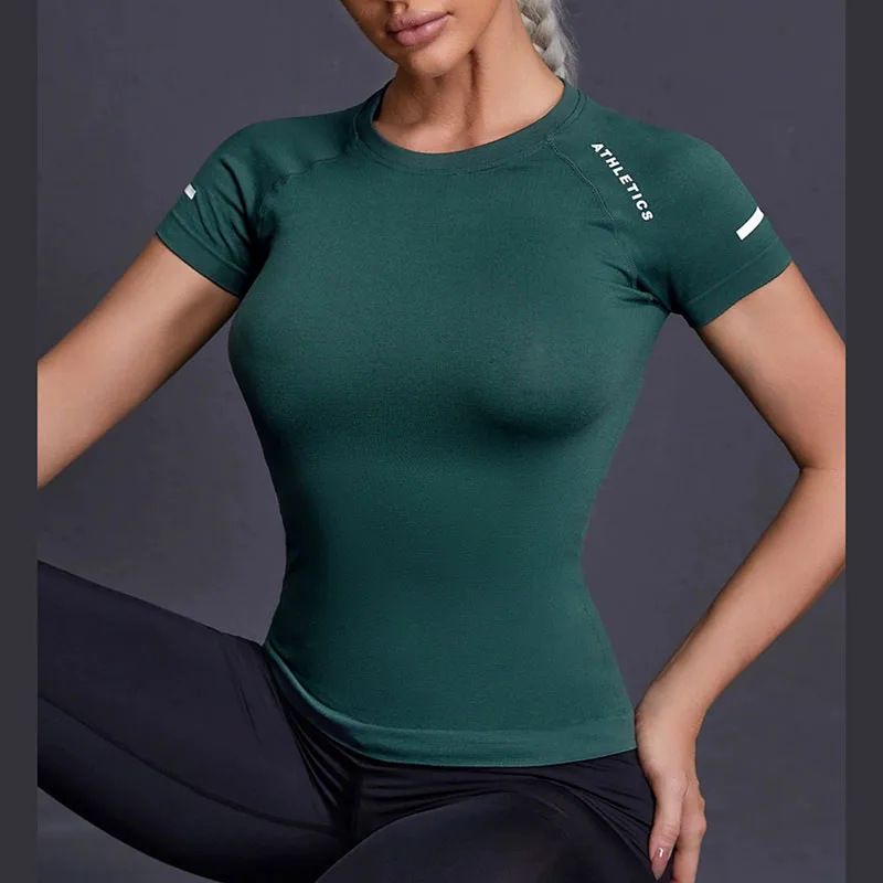 Summer Letter Printing Short Sleeve T Shirts Women Comfy Breathable Fitness Yoga R-Shirt Female Quick Drying Running Sport Tops