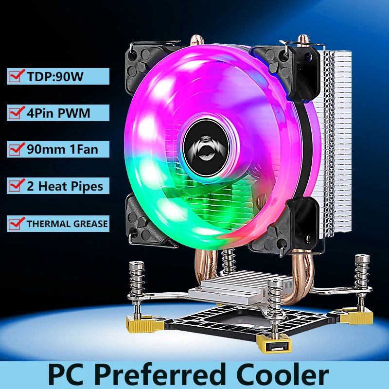 

QIUzAim CPU Tower Radiator Cooling Fan Efficient Cooler 2 Heat Pipe Installing LGA775 115x 1200 1700 1356 1366 i3 i5 Air-cooled