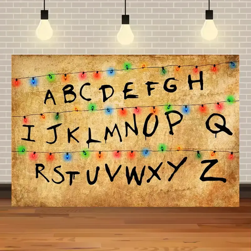 American TV Stranger Theme Background Lights Alphabet Episode Series Vinyl Banner Party Decoration Supplies Photo Prop Baby Gift - Image 3