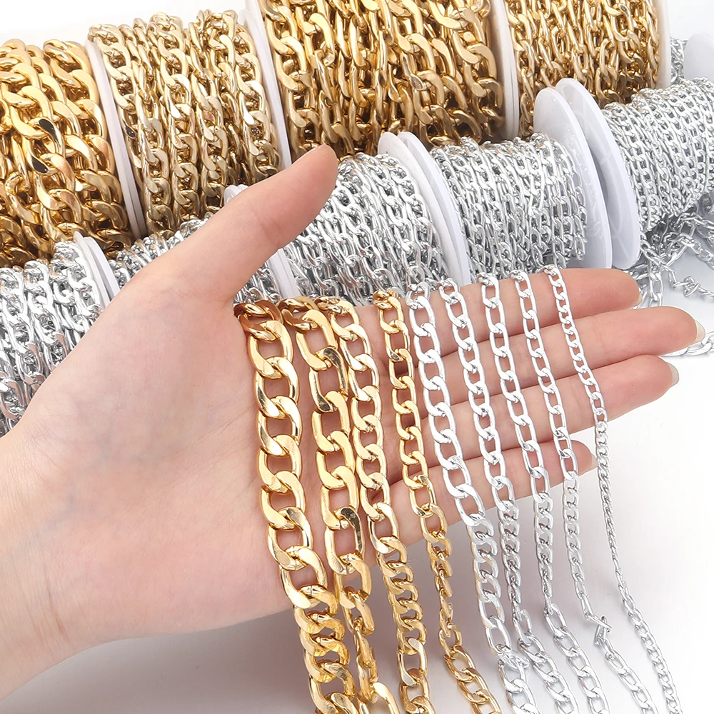 5 Yards/Roll Metal Aluminum O-Shaped Chains Gold Silver Color Twist Chain for DIY Jewelry Making Clothing Bag Accessory Supplies
