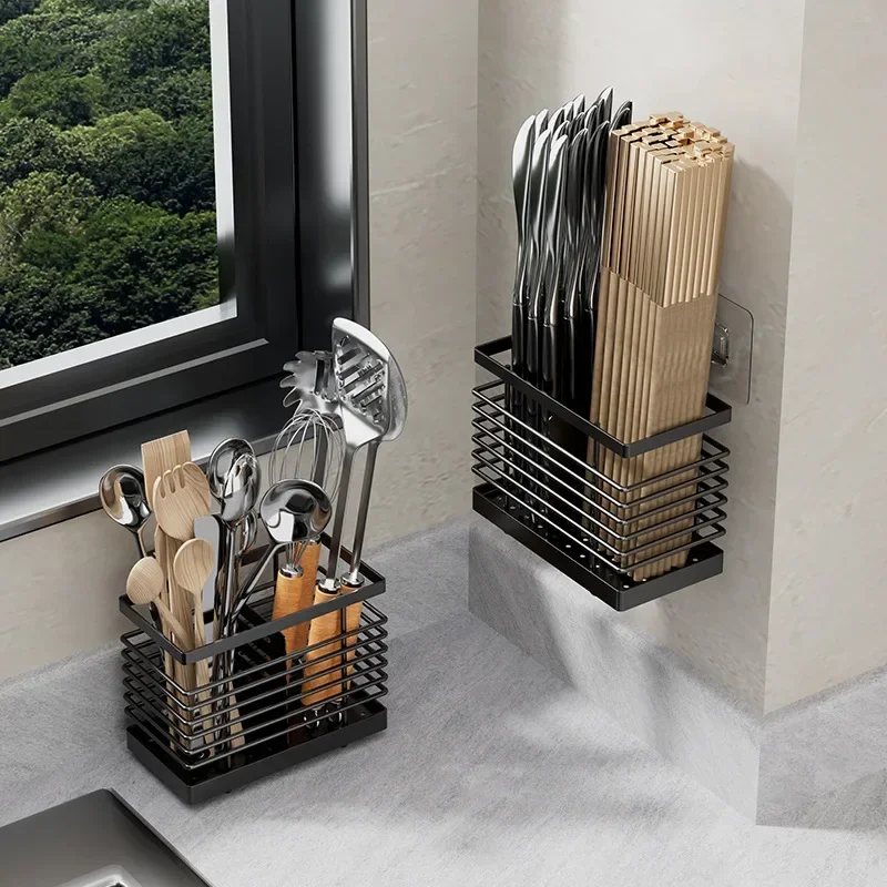 

1PC Wall Mounted Utensil Holder Drying Rack for Forks Spoons Chopsticks Organizer Drainboard Set Large Rust-Proof Dish Drainer