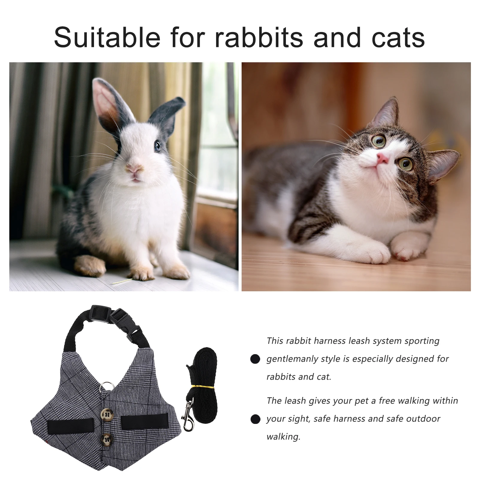 

Stylish Rabbit Harness Leash Set Premium Vest For Cat Small Animal Durable Breathable Gentlemanly Design Outdoor Play Wedding