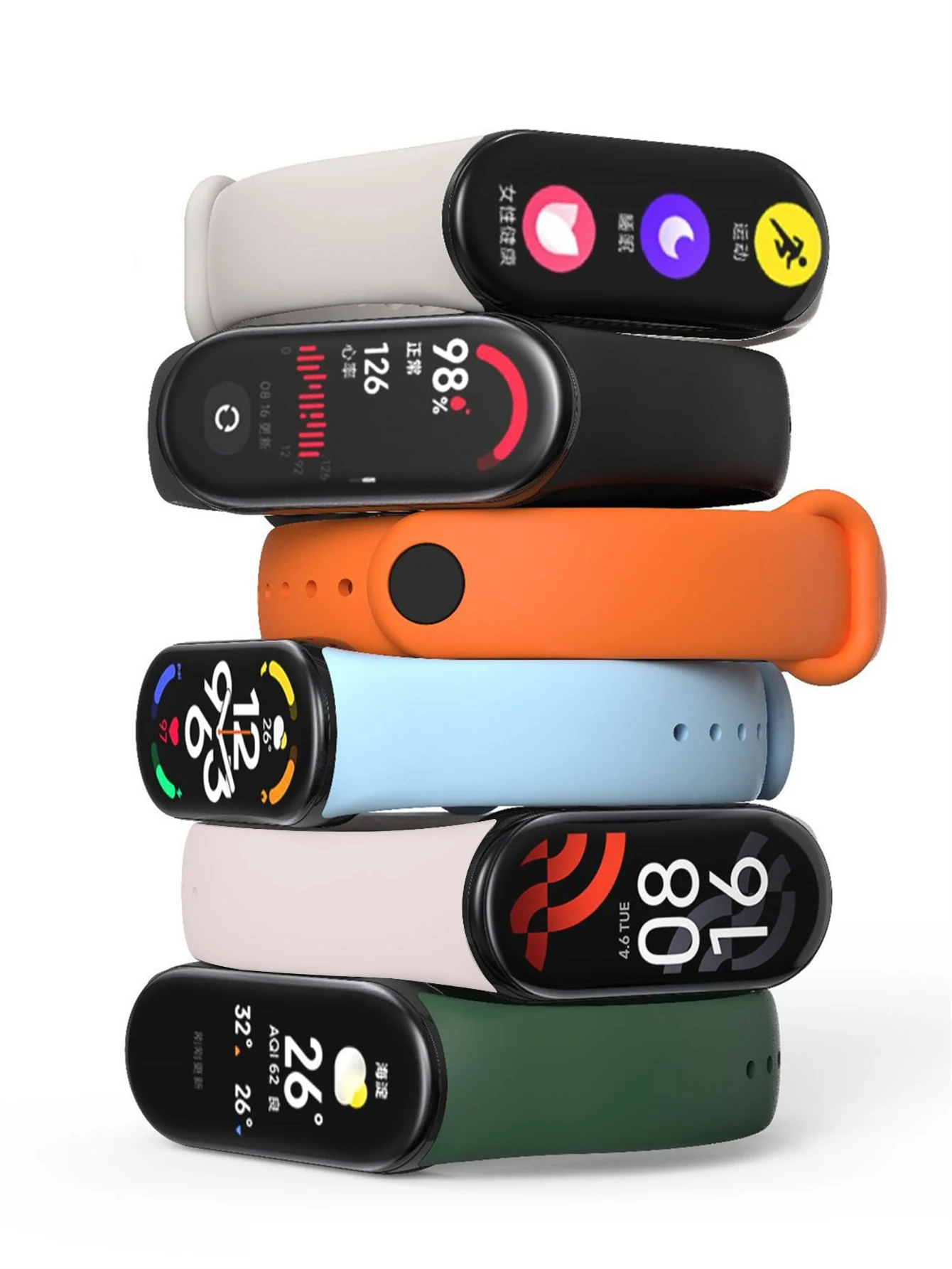 6PCS Strap for Xiaomi Mi Band 7 6 5 4 3 Sport Bracelet Silicone Wrist Band For Xiaomi Mi Band 4 5 6 Soft Smart Watch TPU Strap