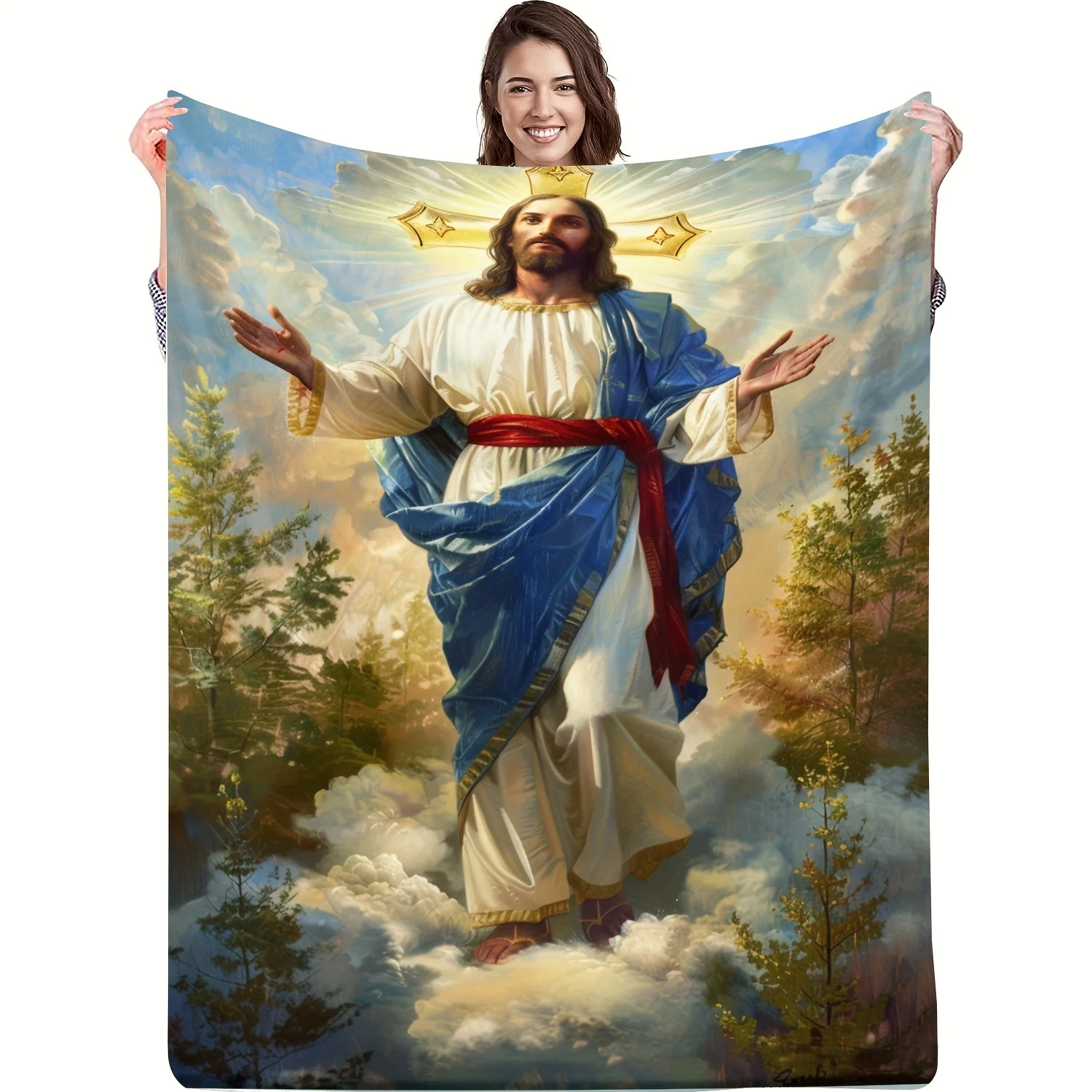Patriotic Jesus Loves You Pattern Soft Fleece Throw Blanket – Mission-Shaker Style, Knitted Polyester Flannel, All-Season Comfor