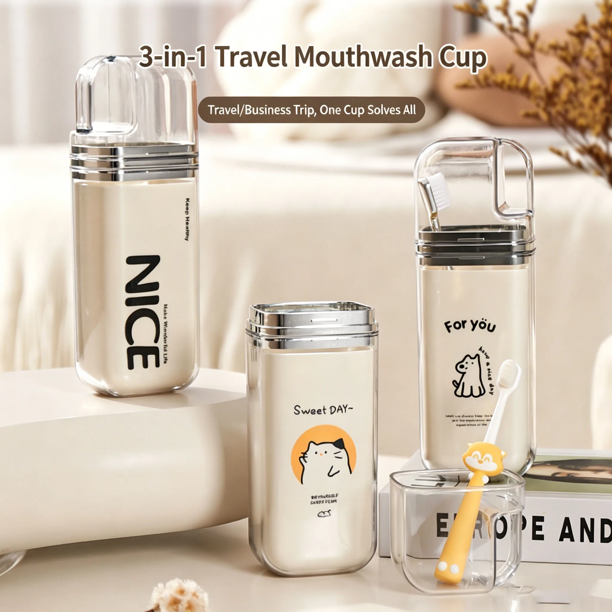 Travel Mouthwash Cup Three-inOne Luxury Style Portable Toothbrush and Toothpaste Storage Box Business Trip and Travel Wash Basin