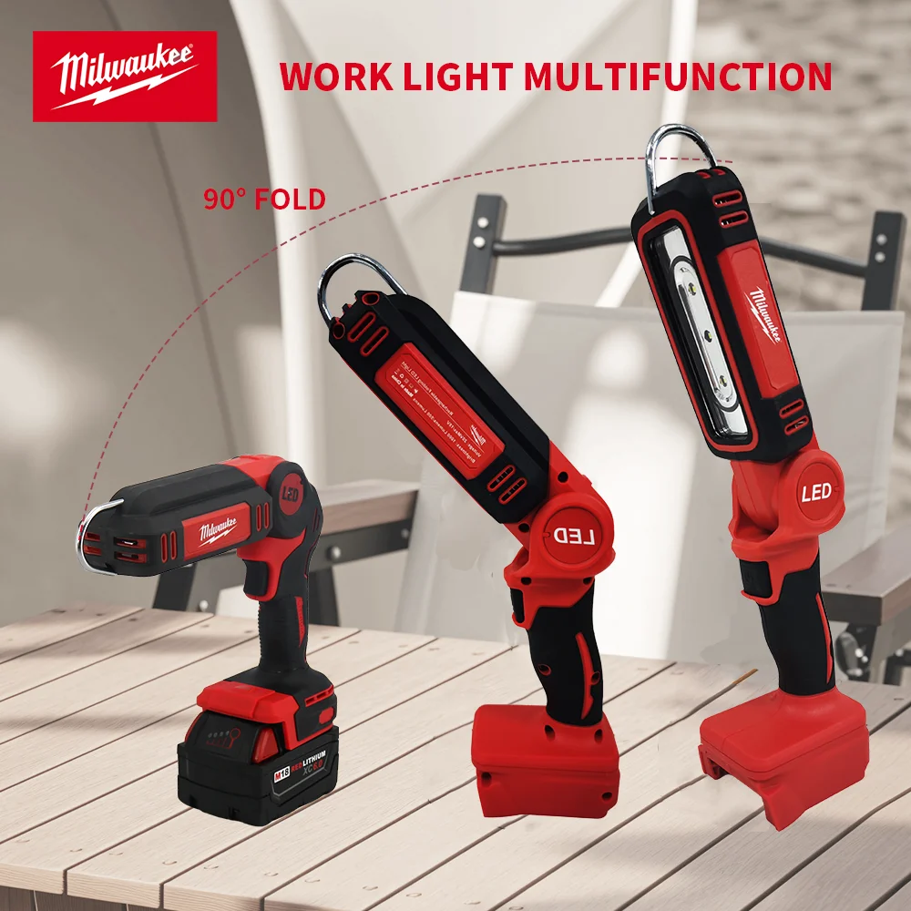 Milwaukee Elektrikli LED Çalışma Işığı 90\'dır ° Katlanır Şarj Edilebilir 18V Pil Çok Fonksiyonlu Kamp Lambası Taşınabilir Parlak Spot