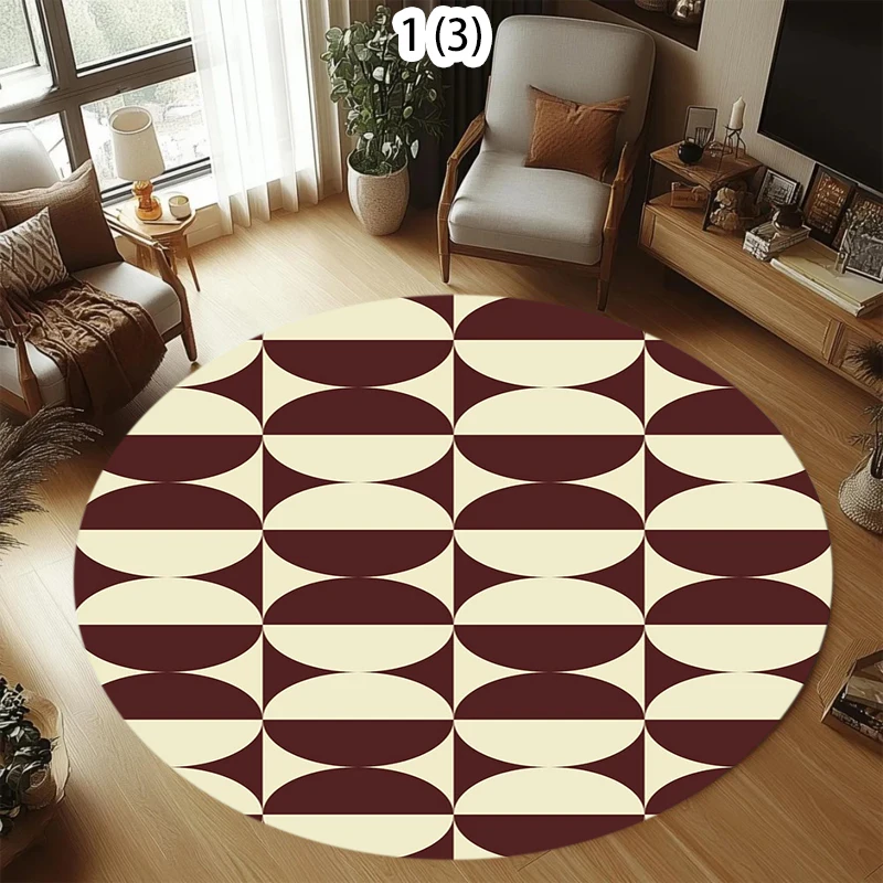 2D Modern Geometric Semicircle Round Carpet Retro Color Block Stylish Decorative Area Rug for Living Room Bedroom Home Decor