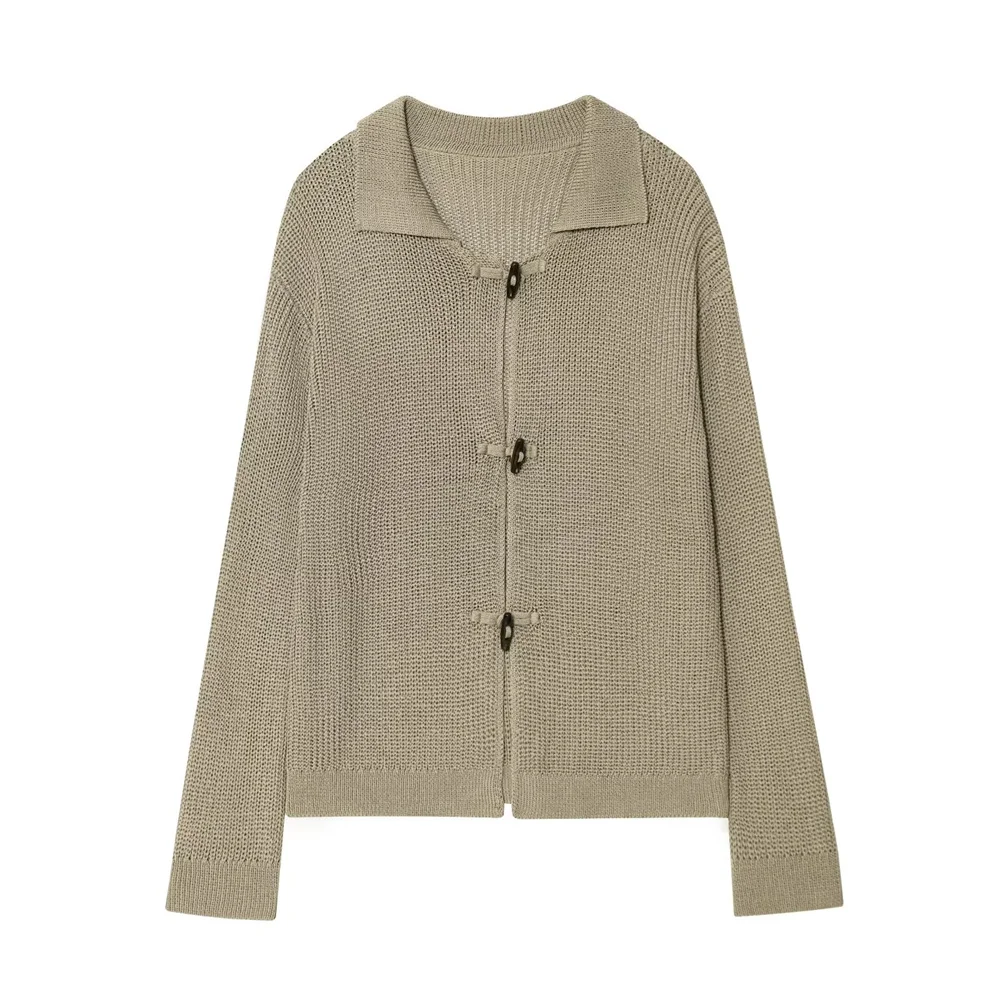 

BMURHMZA's new women's clothing academy style casual fashion simple weaving process cow horn buckle knitted cardigan