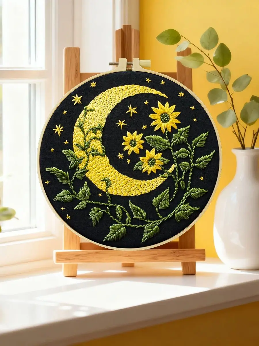 1 Stück 20x20 cm (7,87 Zoll) wasserlöslicher Aufkleber, Mond-Stickerei-Starter-Kit, DIY-Kit, Stickerei-Set, Bastelarbeiten, Malerei – Detail 6