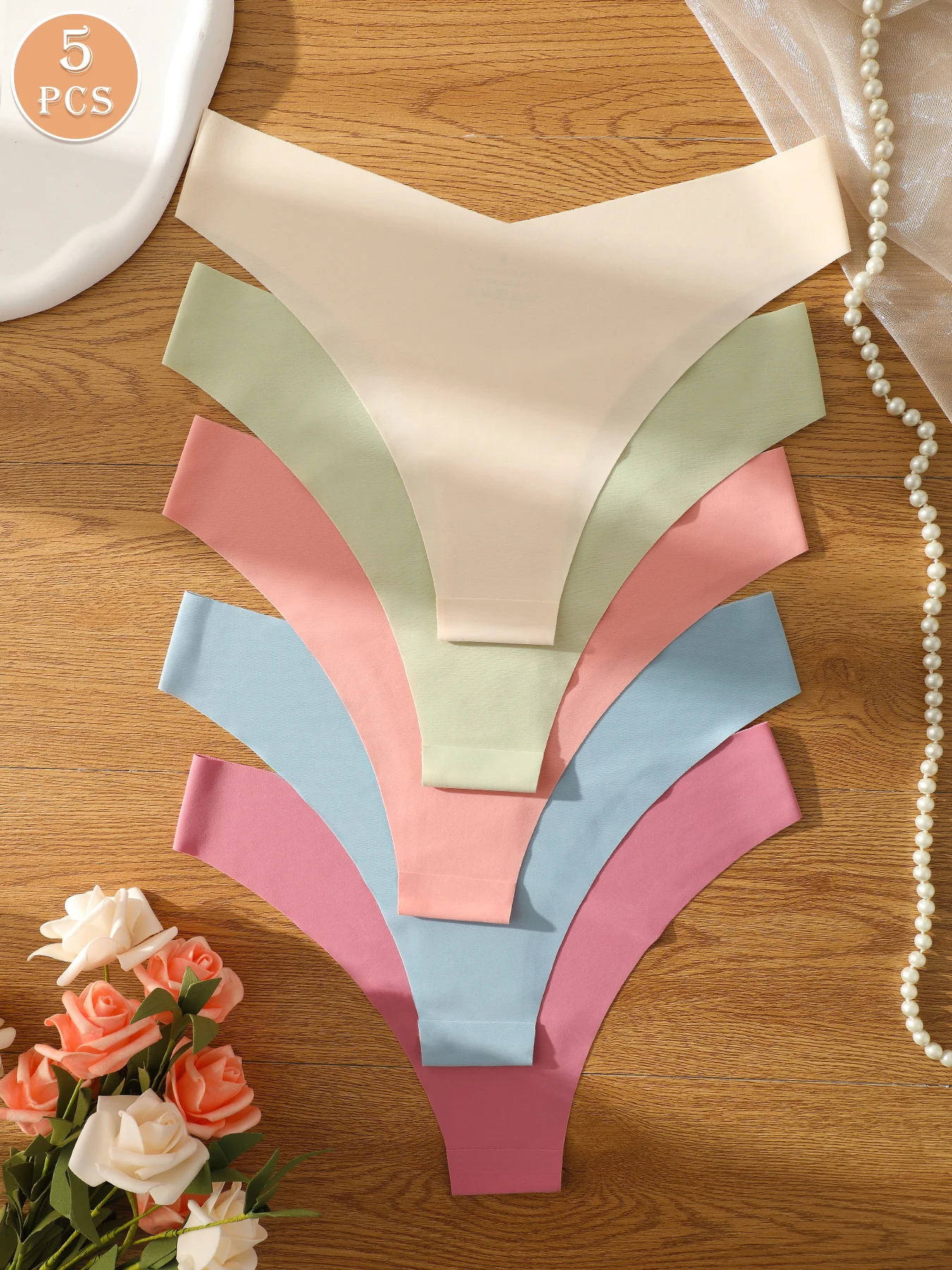 5pcs/Pack Women's Seamless Comfortable Solid Color Triangle Panties