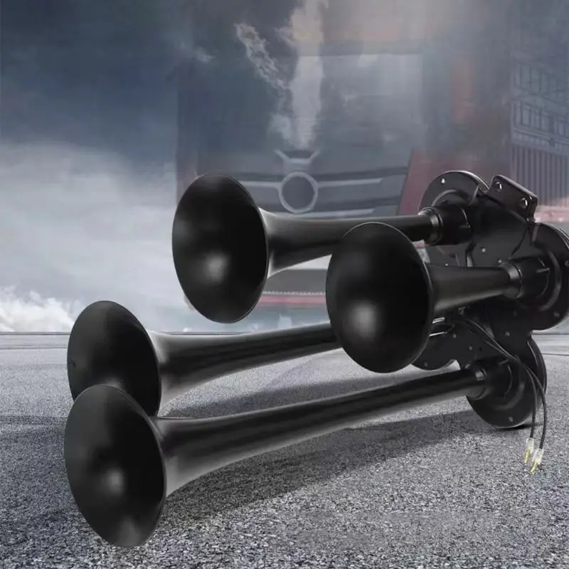 Upgraded version New Black Air horn 135db 12v24v 4-tube horn Super loud car electric horn Truck boat train speaker direct wholes