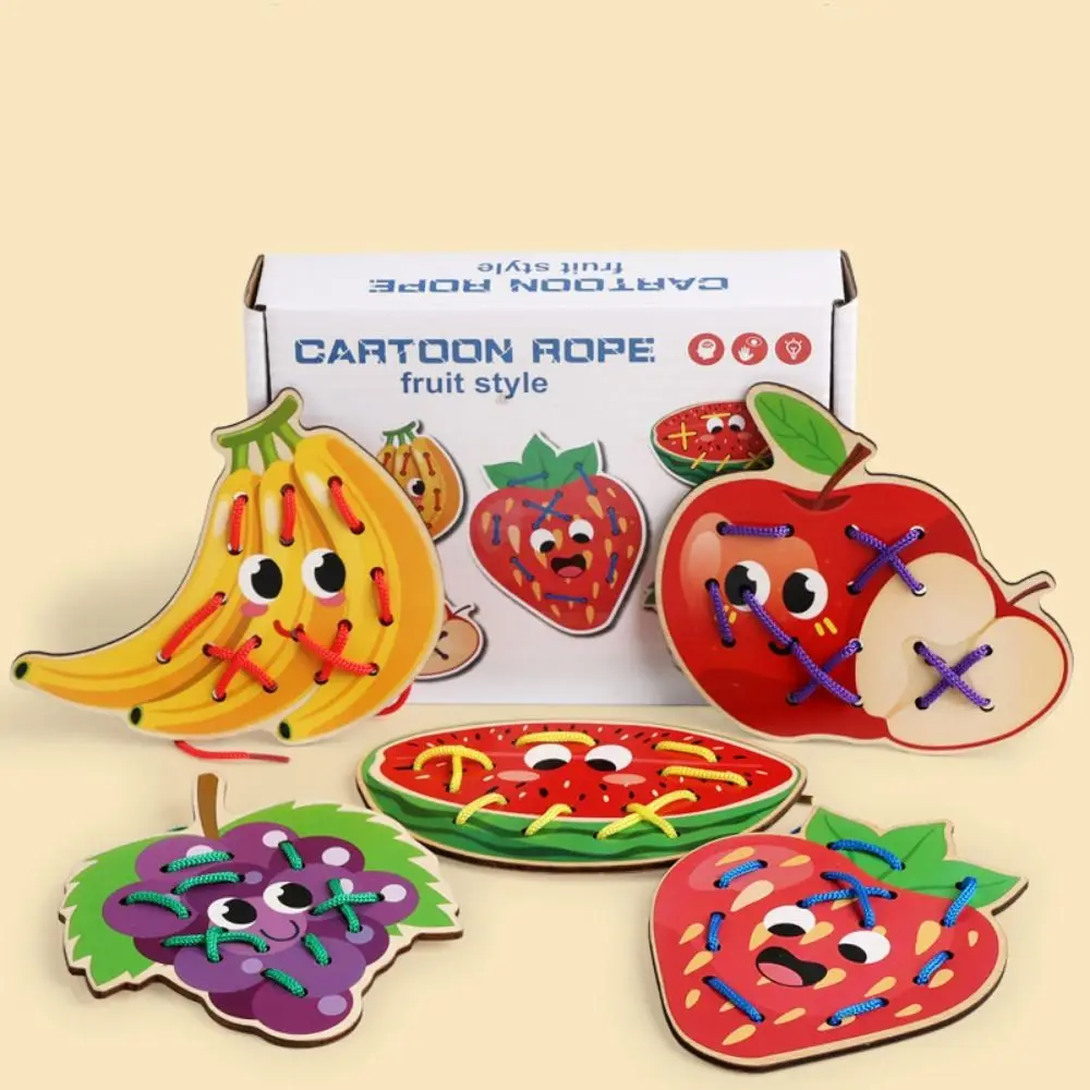 ของเล่นร้อยเชือกผลไม้เสริมพัฒนาการ ฝึกการประสานงานระหว่างมือและตา ของเล่นไม้ร้อยเชือกสำหรับเด็กเล็ก ฝึกการเรียนรู้ ร้อยเชือกแตงโม หนอนผีเสื้อ กินผลไม้