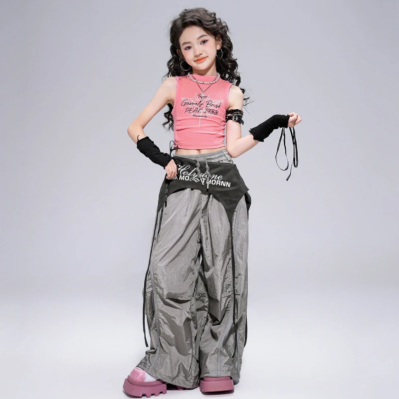 Neue Mädchen Hip Hop Street Dance Kleidung Ärmellose Tops Baggy Hosen Sets Jazz Kostüm Gruppe Bühne Leistung Anzug Konzert Tragen