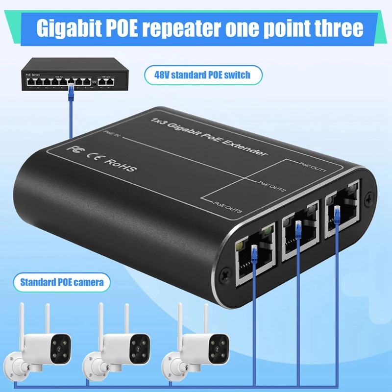 IEEE802.3Af/ที่ 30W เครือข่าย Poe สัญญาณ Gigabit Poe Extender Ethernet Repeater สําหรับระบบรักษาความปลอดภัยกล้อง