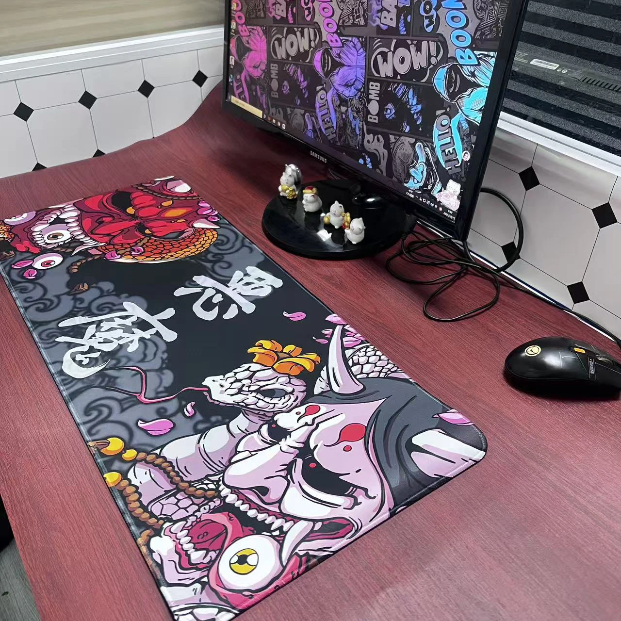

Japanese Ukiyo e Demon Style mousepad 300x800x3mm Stylish and Cool for E - sports Gaming and Office Non - slip Pad