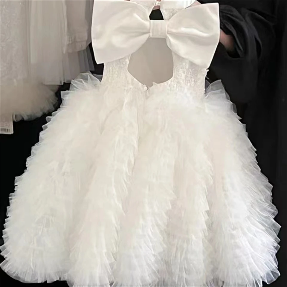 

2024 Girls sleeveless dress summer new Baby Girls birthday Party Dress Children Ball Gown Dresses Solid backless butterfly dress