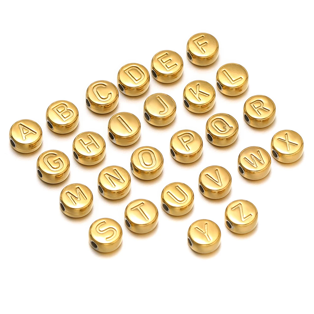 A-Z رسالة الفولاذ المقاوم للصدأ جولة خزر عازل القلائد المعلقات أساور الأبجدية سحر DIY مجوهرات هدايا اكسسوارات