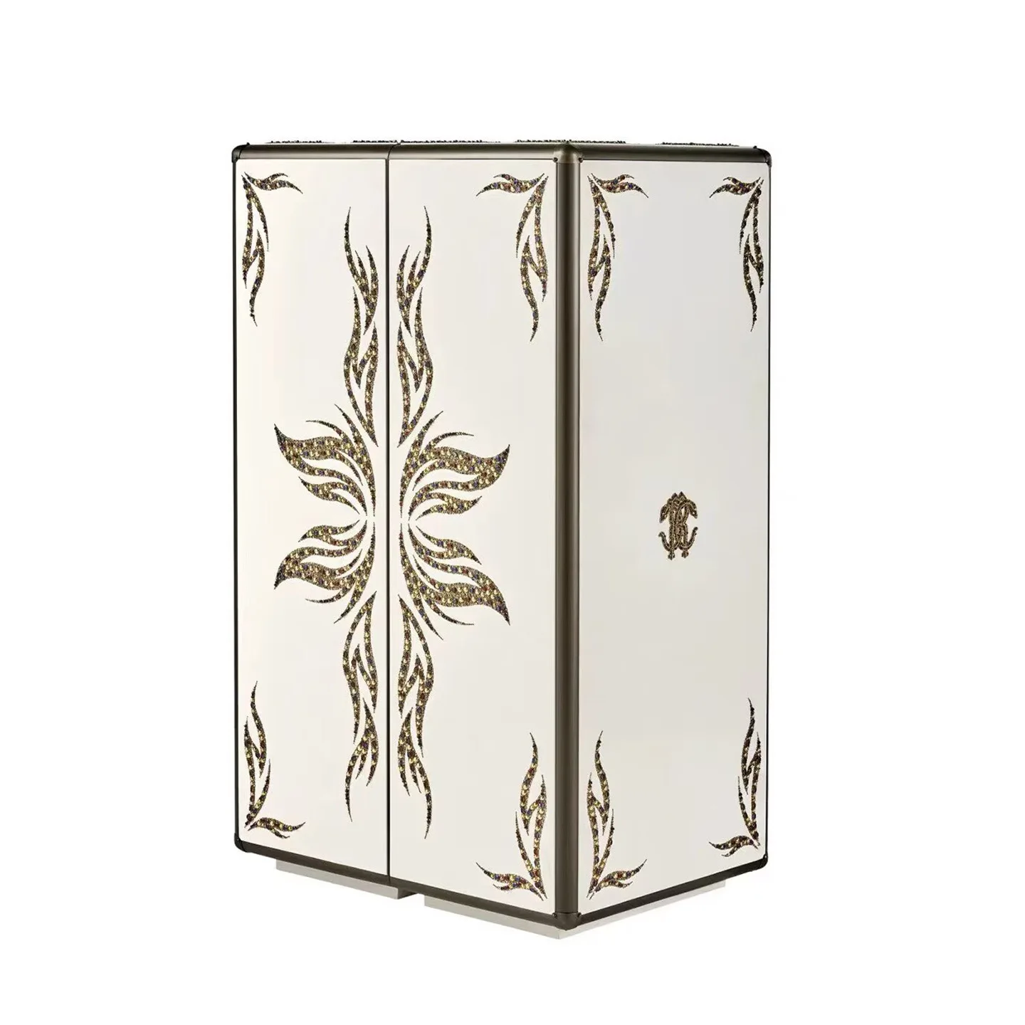 Italian light luxury wine cabinet solid wood white carved double door locker villa creative dining side storage cabinet