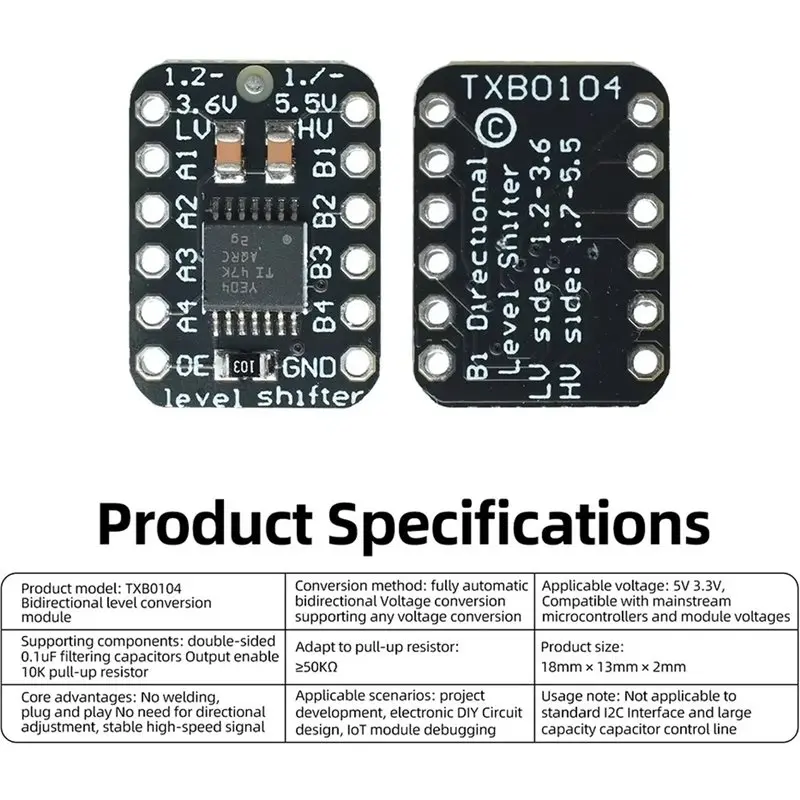 Super Deal -Logic Level Shifter Module TXB0104 4-Channel Bidirectional Auto Direction Sensing 3.3V/5V Logic Converter
