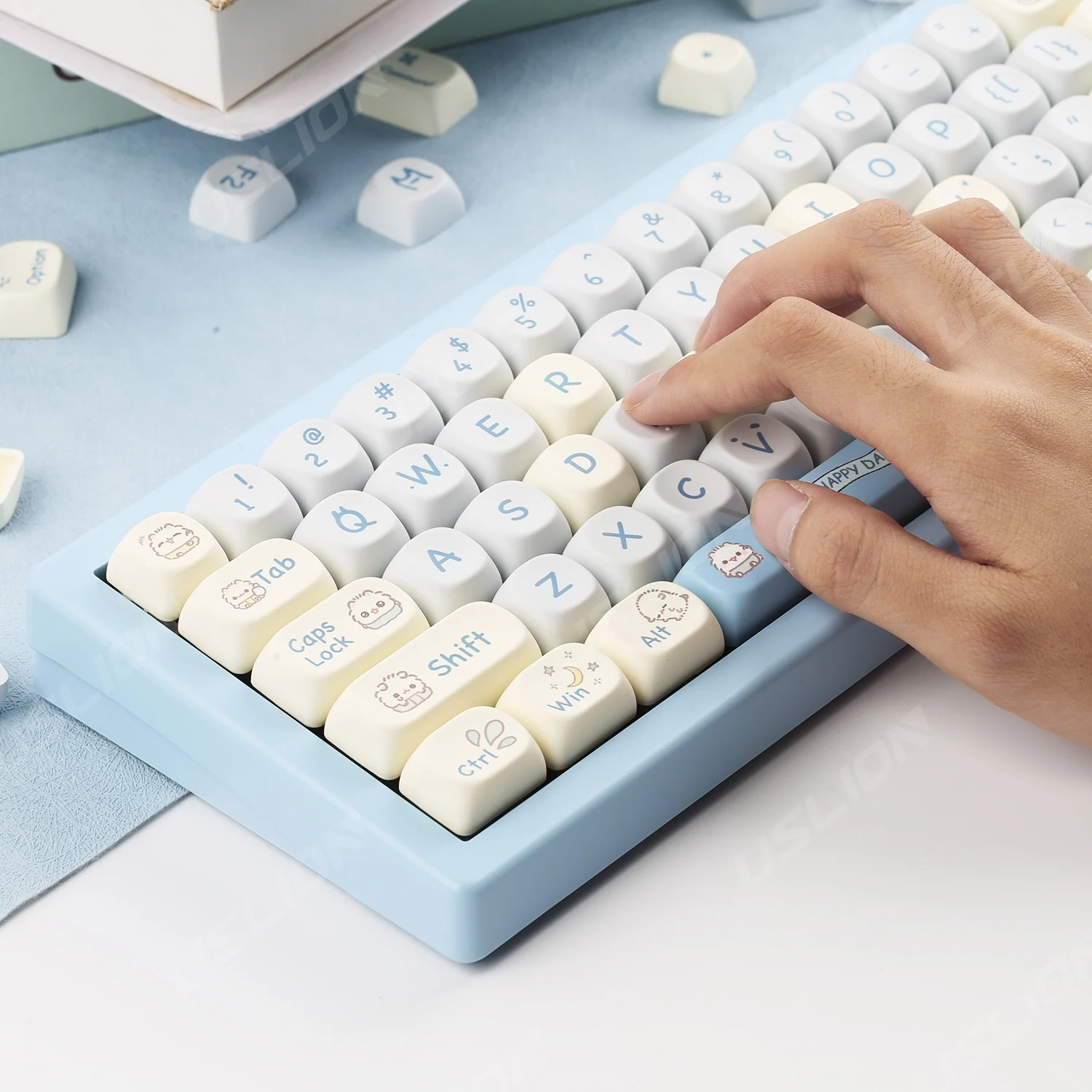 メカニカルキーボードキャップ,144キー,pbt,ハイライズキー,プロセス染料,素敵な猫のキーキャップ,スイッチ用