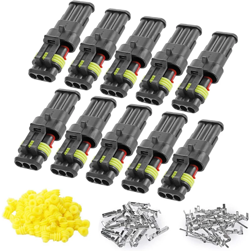 10pcs 3 Pin Waterproof Connector Car Waterproof Electrical Connector Plug 16 AWG Male And Female Way for Car,Boat,Motorcycle