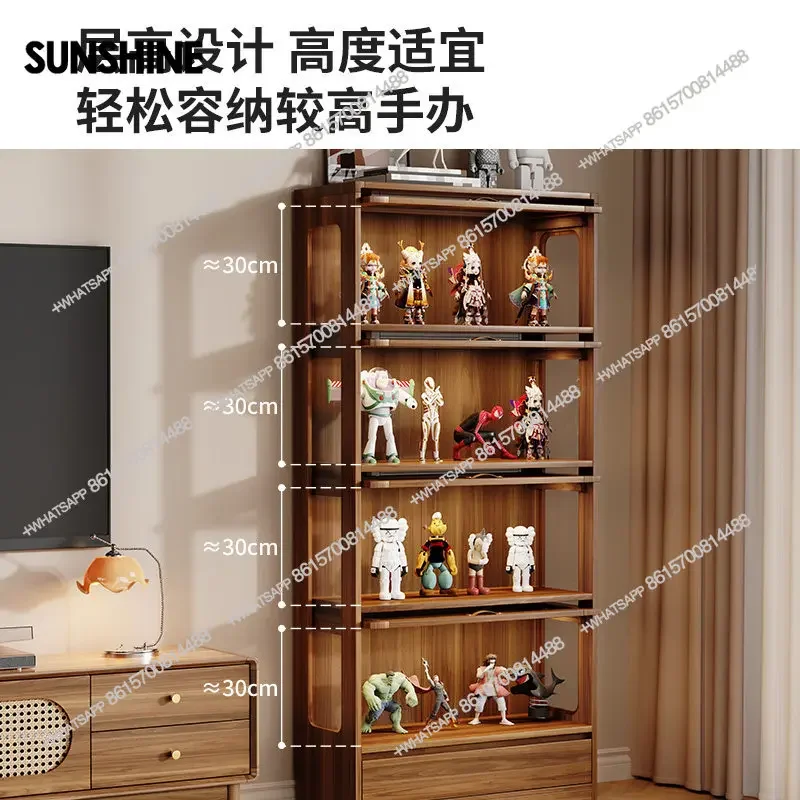 Solid wood toy figure display cabinet Household living room glass storage cabinet