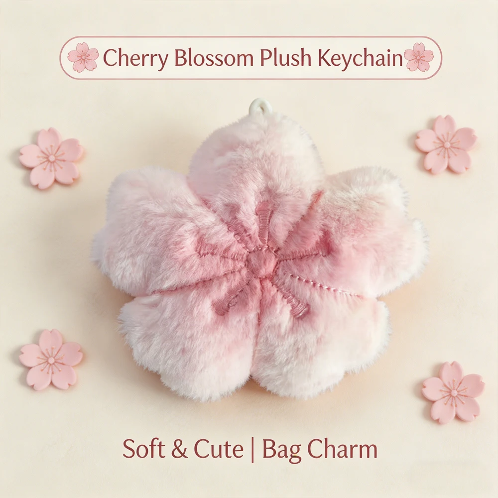 

Новая серия 2026: Плюшевый брелок-кукла «Сакура» — милый брелок с цветком вишни, подвеска для ключей, рюкзака, сумки, аксессуары, подарки