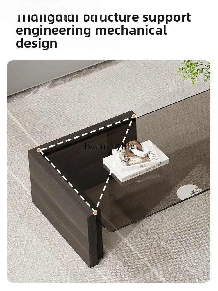 Italian minimalist glass coffee table rectangular light luxury high-end coffee table