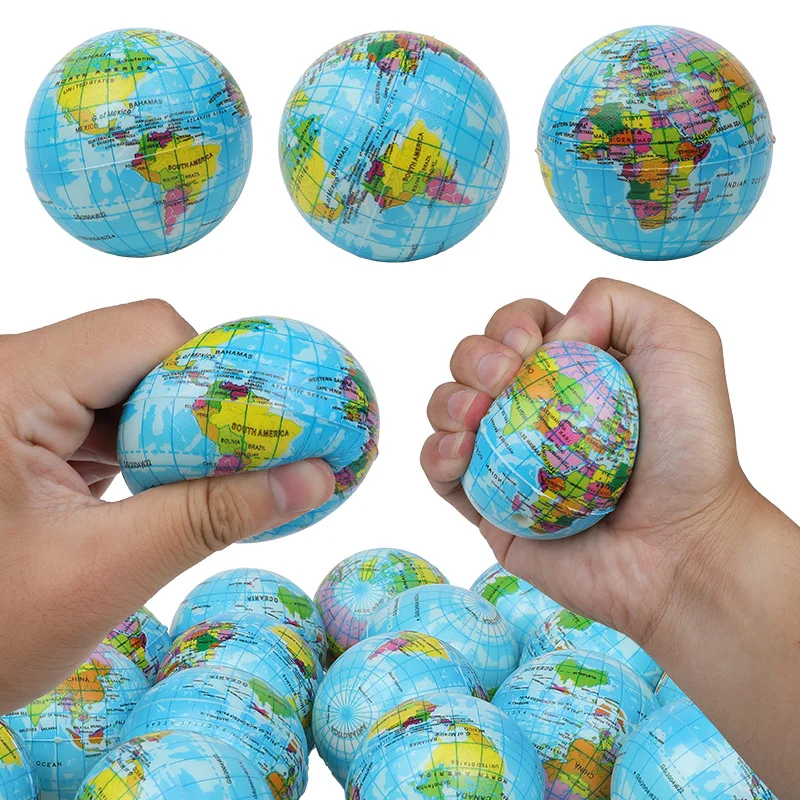 Mini pelotas antiestrés de PU para deportes, pelotas para apretar, esponja suave, mapa del mundo de la tierra, fiesta de cumpleaños, regalos de Navidad y Año Nuevo, 12 Uds.