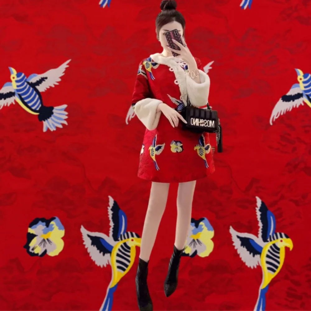 

Yarn Dyed Brocade Jacquard Fabric Flower Bird Dress Suit Jacket Fashion European Brand Design Sewing Wholesale Material Cloth