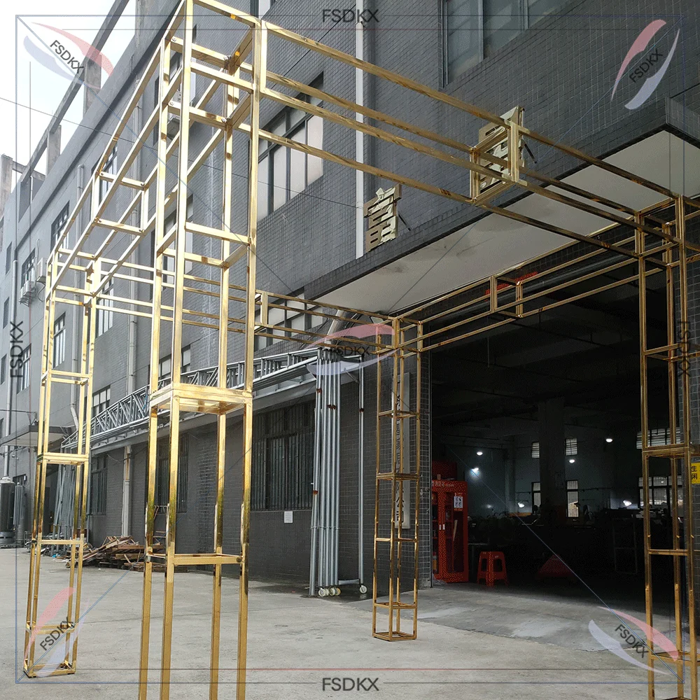 

Gold Modern Wedding chuppah Stainless Steel Metal Square Wedding Decoration Arch Backdrop for Event Stage