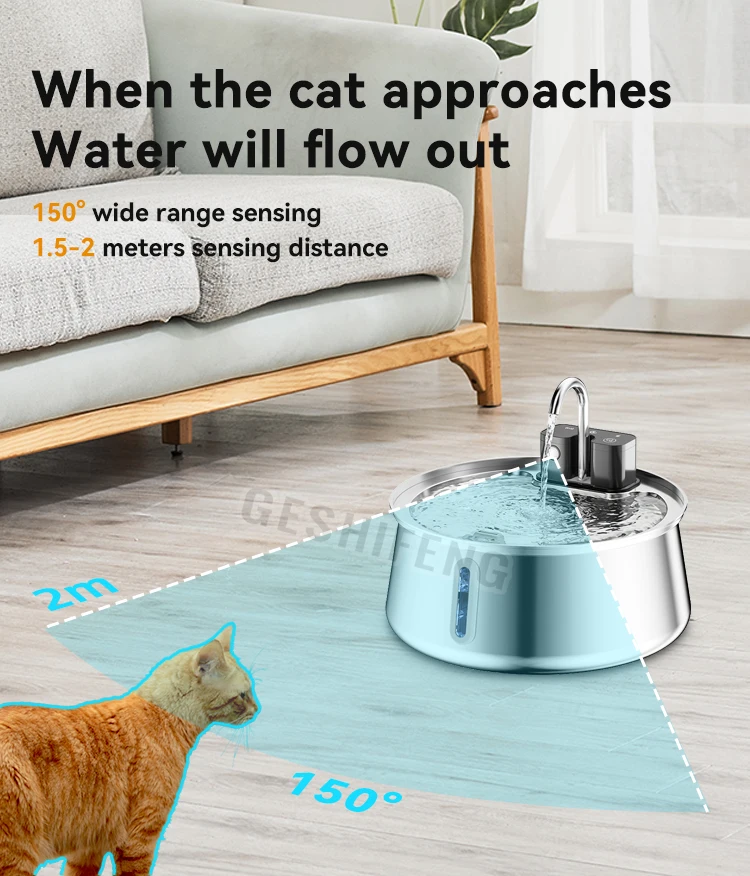 Rechargeable Stainless Steel Smart Cat Water Fountain 4L with Motion Sensor, 304 Grade, Long Life & Safe Waterer for Pets