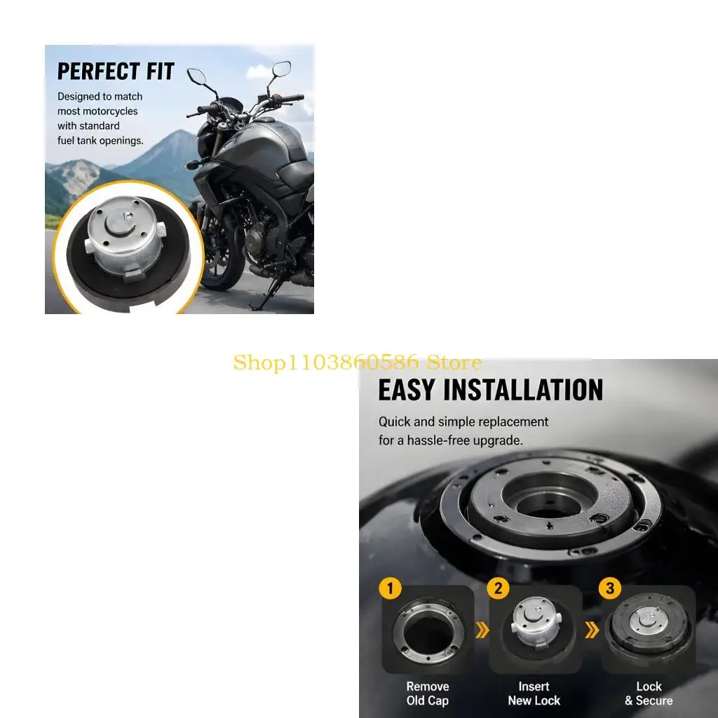 242A Replacement Gas Cap with 2 Keys for Scooter GY6, Lock Cylinder and Hinged Cover, Black Cap Assembly for Maintenance Use
