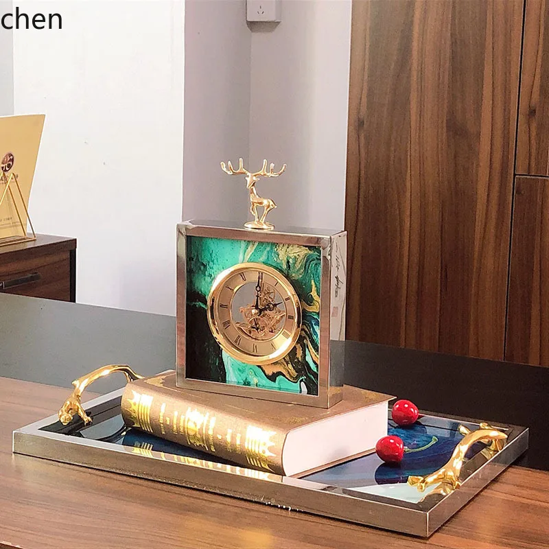 

14-WW living room clock ornament - stainless steel high-end decorative - bedroom silent minimalist modern creative table clock