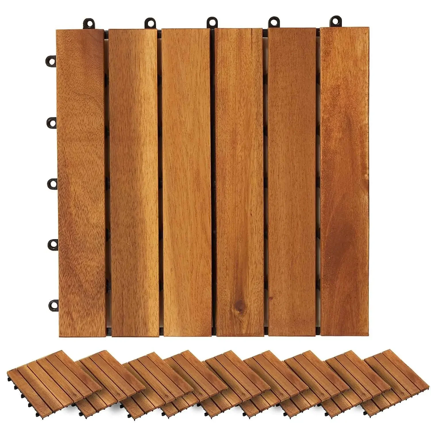 30 pcs Acacia Hardwood Decking Tiles 11.81 x 11.81 in Interlocking Outdoor Flooring for Patio Balcony Garden Brown