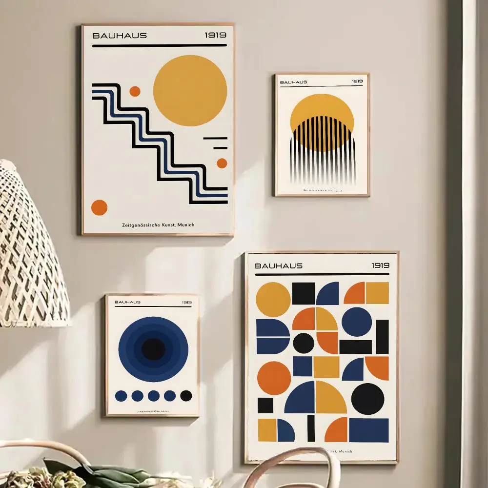 Bauhaus yellow blue geometric abstract  Poster Self-adhesive Advanced Aesthetic Printing Paper Wall Art Living Room Home Decor
