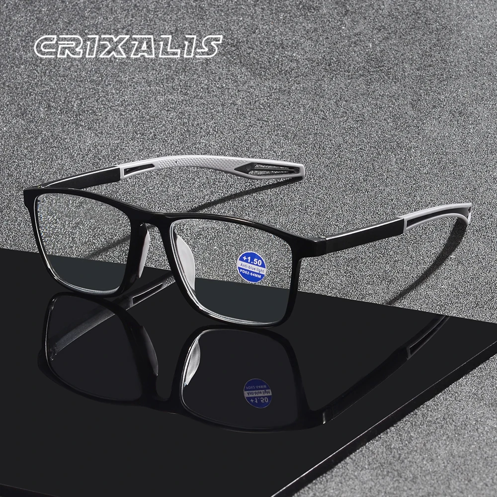 CRIXALIS Quadratische Lesebrille für Herren zum Lesen/Computer, Anti-Blaulicht-Brille, klassische Hyperopie-Brille +1,0 + 2,0 + 3,0