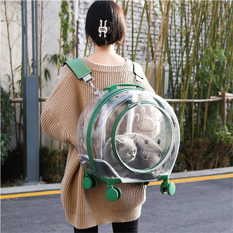 Portable Clear View Trolley Dog Cat House Wheeling Suitcase For Pet Travel Transparent Case Pet Carrier