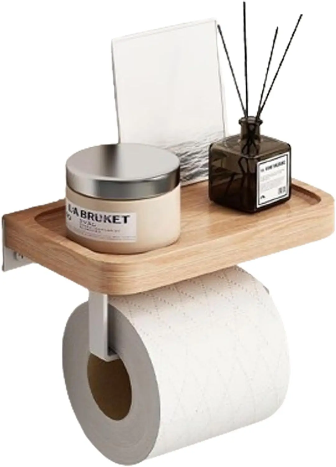 

Toilet Paper Holder with Wood Shelf, Wall Mount Tissue Paper Roll Holder, Single Wooden Tissue Holder Bathroom Washroom Accessor