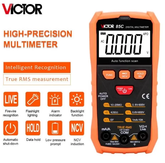 Small VICTOR 85C 3 1/2 Digits NCV True RMS Digital Multimeter 1999 Counts